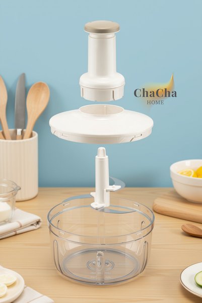 ChaCha Home مفرمة يدوية عملية من دورا بسعة 1500 مل مع وعاء علوي، شفرات ثلاثية من الفولاذ المقاوم للصدأ، مفرمة يدوية عملية مع وعاء.