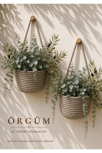 EGE ÖRGÜM Saksılık Mini Dekoratif Sepet 2'li Mini Çiçeklik 12x10 Cm(BİTKİLER ...