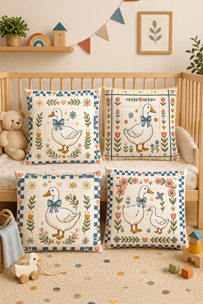 EVPANYA Cute Duck Family Patterned 4-Piece Children's and Baby Pillowcase Set