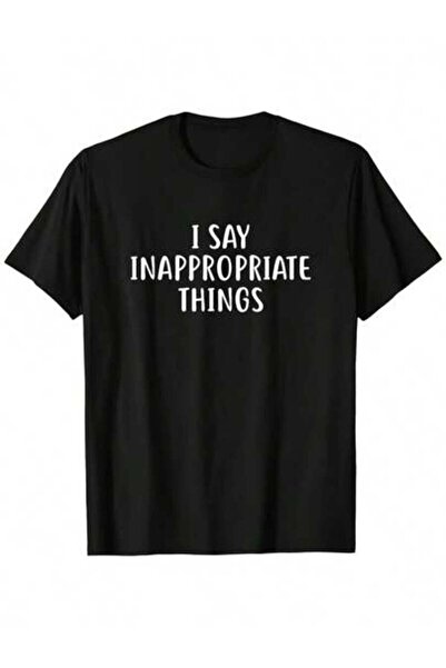 45 BPM تي شيرت بطباعة مضحكة بعبارة "I Say Inappropriate Things"، برقبة دائرية...