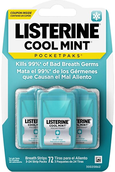Listerine Cool Mint PocketPaks Breath Strips - 3 packs, each containing 24 st...