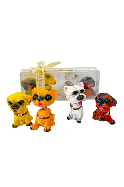 velve Set 4 Figurine Decorative in forma de catelusi, Multicolor, 16x4x6cm