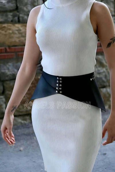 Angels Passion Stylish Leather Women's Corset Belt with Rivet Detail