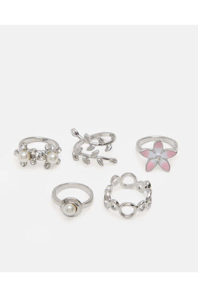 REDTAG Women Silver Ring Set (Pack Of 5)