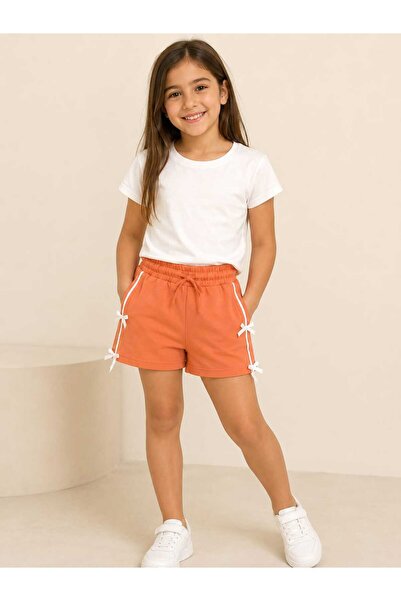kidsense Girl's Bow Detailed Striped Elastic Waist Shorts