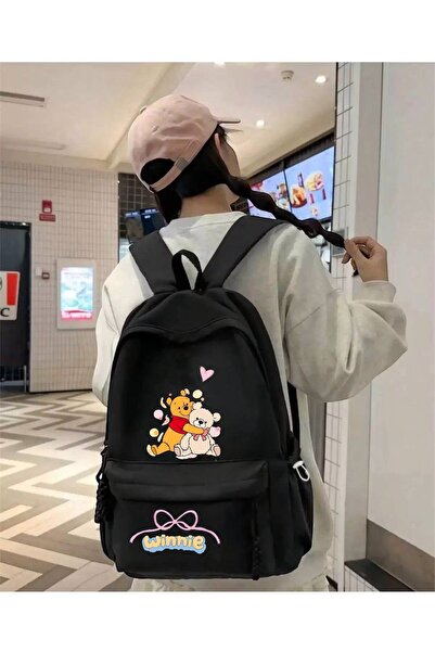 Minga London Black Winnie&Bear Printed School, Class, Course Backpack