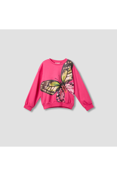 Juniors Girls Crew Neck Sweatshirt with Butterfly Print - Cotton - Long Sleeves