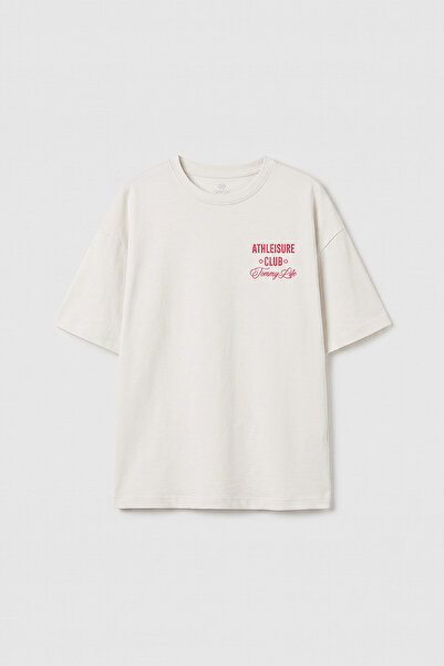 TOMMY LIFE تي شيرت بناتي مطبوع بأكمام قصيرة ومقاس كبير - 75175