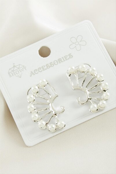 ZERO LAND Ilkestor Oval Pearl Metal Earrings - (182116) Silver Color