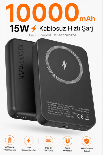 EXENAR iPhone ile Uyumlu Magsafe Powerbank Kablosuz 15W Hızlı Şarj 20W USB-C ...