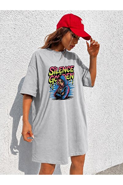classy moda Γυναικείο εξαιρετικά μακρύ oversize μπλουζάκι με στάμπα γκράφιτι ...