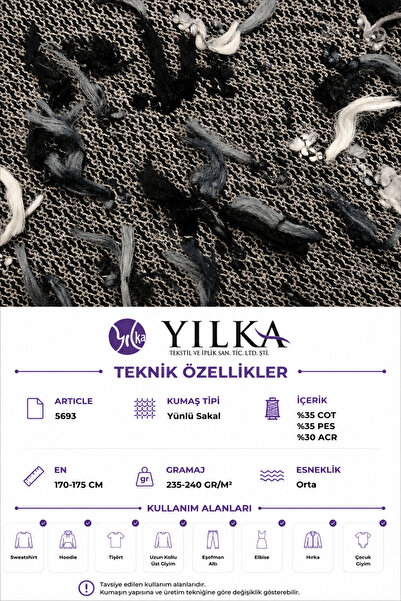 YILKA Yoğun Sakal Kumaş %35 Pamuk %35 Polyester %30 Akrilik Fantezi Jakarlı Ö...