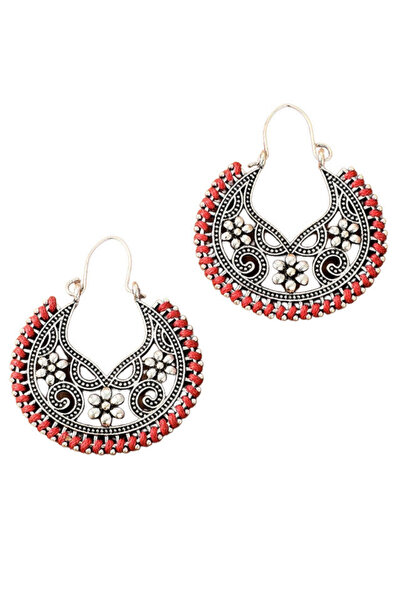 VeeShop Ethnic earrings, floral crescent pattern braided with string