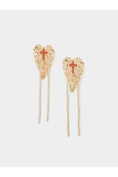 Styli Gold Tone Gemstone Leaf Dangler Earrings