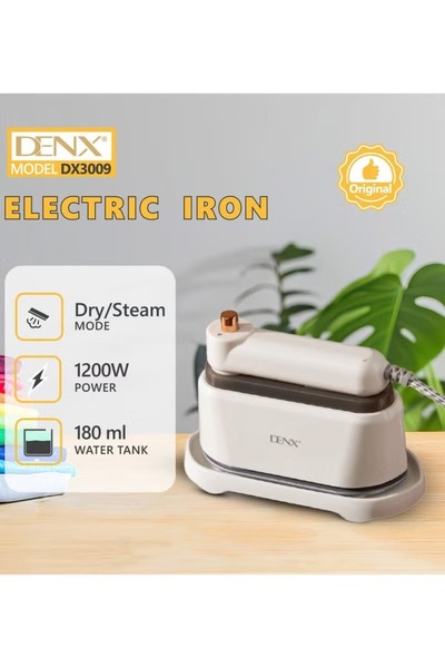 Denx مكواة كهربائية DX3009، 2 في 1 للبخار والكي الجاف مع خزان 180 مل وحماية ح...