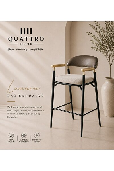 QUATTRO HOME Lunara Metal Gövdeli Ergonomik Bar Sandalyesi