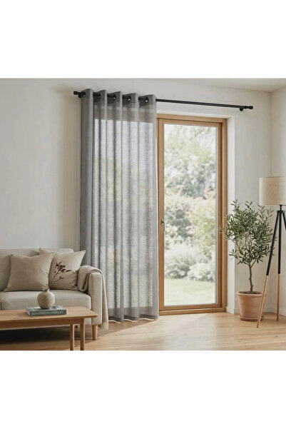 Leo Boutique Curtain Halkalı Rustik Keten Tül Perde - Siyah Halkalı Grommet D...