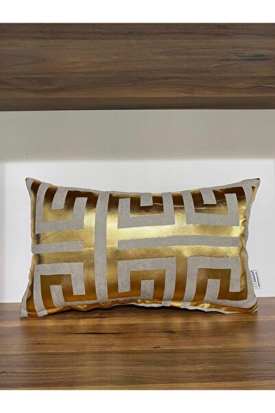 KIRLENTİM Beige Floor Maze Gold Foil-Filled Throw Pillow-3050