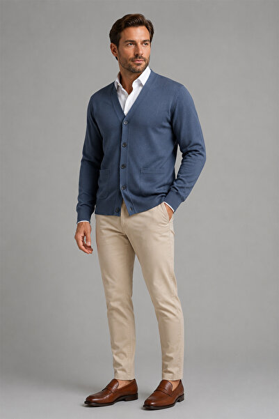 Beyome Men's 100% Cotton V-Neck Buttoned Cardigan-Sweater with Side Pockets, ...