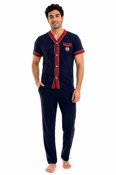 CottonVia Men's Pajama Set, Buttoned Front, Short Sleeve, Cotton, 30/1 Combed...