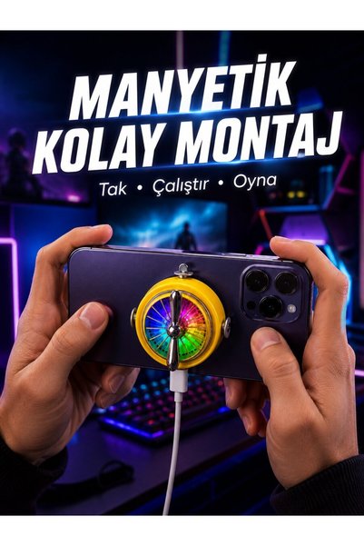 BABUBA Şarj Edilebilir RGB Telefon Soğutucu Oyun Fanı - BBBBBB6425-8307
