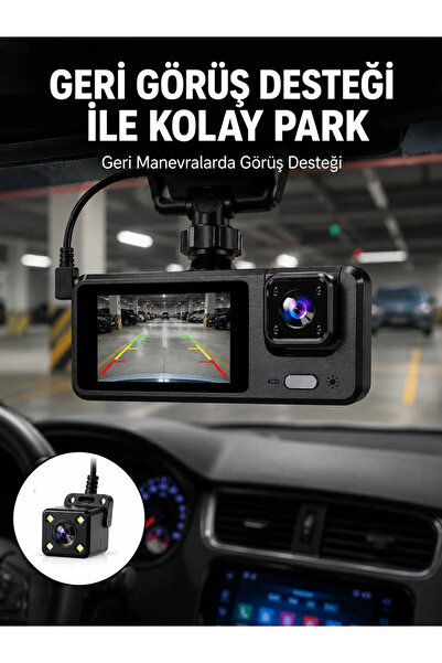 Genel Markalar 1080P 3 Kameralı Araç DVR – Döngü Kayıt ve Geri Görüş Özellikl...