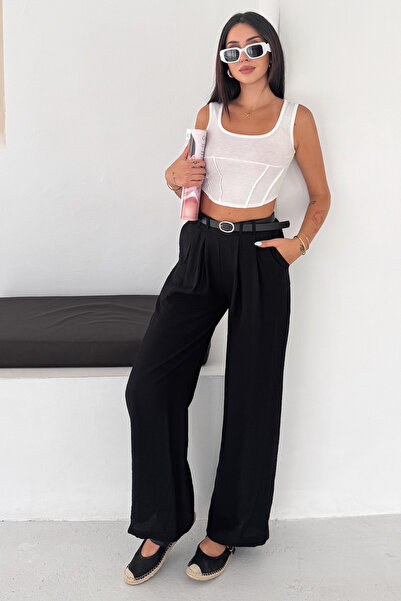 Noa&Noa Women's High Waist Linen Look Palazzo Trousers