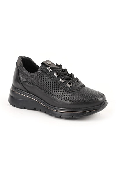 Mammamia Women's Black Genuine Leather Comfort Sneaker Thick Sole Lace-Up Cas...