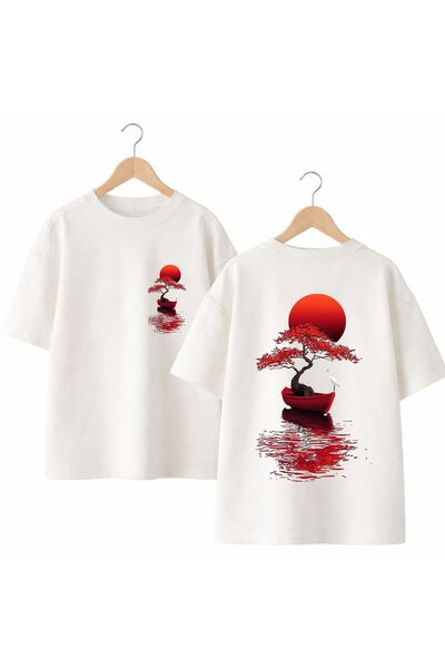 playwear Kayık Stork Tree Printed on the Back and Front Chest, 100% Cotton Ov...