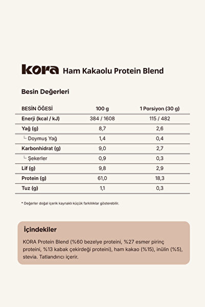 KORA Protein Blend Ham Kakaolu Bitkisel Protein Tozu 300 g