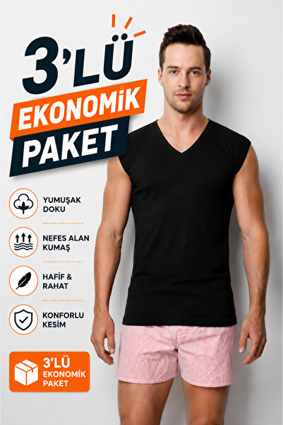 DONEX 2131 3-Pack Combed Cotton Ribbed Sleeveless V-Neck Men's Undershirt