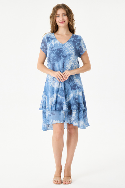 della moor Blue Italian Batik Patterned Lined Midi Length Dress 38 - 42 Size