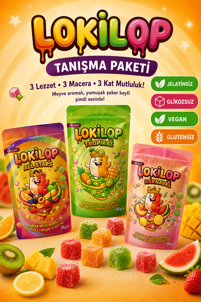 Deliqht Lokilop Tanışma Paketi 3 Adet X 90G Jelatinsiz Glikozsuz Glutensiz Ve...
