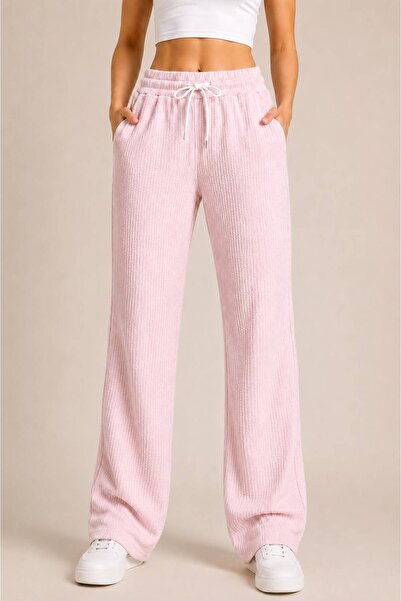 Miyalon Women's High Waist Summer Wide Leg Pants with Pockets and White Stripes