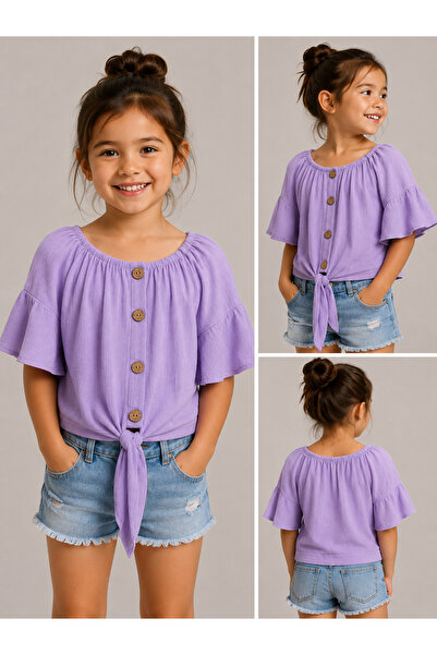 Trendline Girl's Crinkled Fabric Summer Thin Shirt Blouse Crop