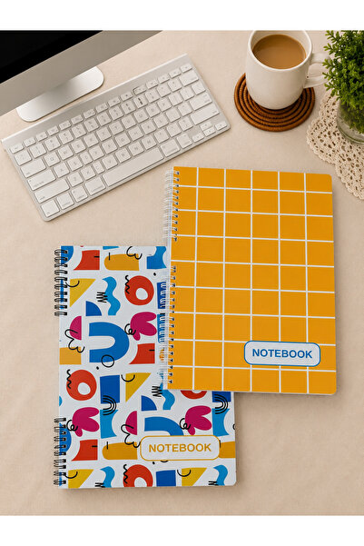 PickyTidy A4 Spiralli Defter 2'li Set – Renkli Kapaklı Çizgili - Kareli 80 Ya...