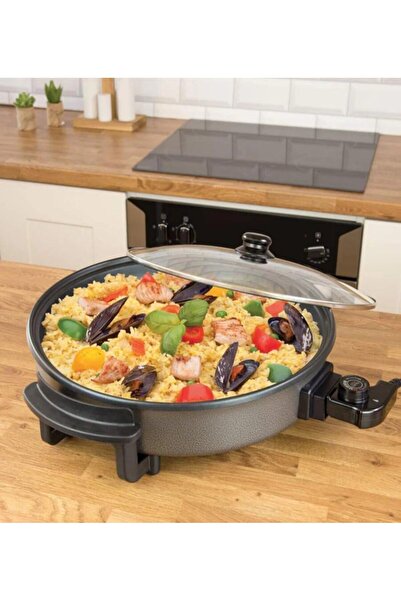 Generic Electric Pizza Pan, Multifunctional Cooking Pan with Glass Lid, Handle & Heat Adjustable Thermostat Power Cord, 42x42x9 cm Surface Depth Frying Pan, Electric Pizza Maker.