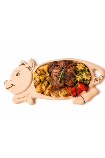 OEM Platou de servire din lemn de fag, în formă de porc, pentru 2 persoane