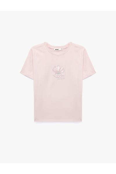 Koton Cotton Short Sleeve Crew Neck Seashell Print T-Shirt