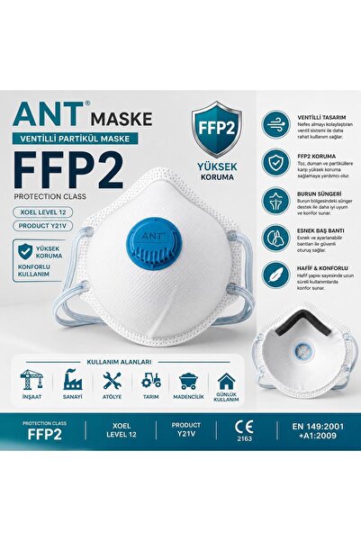ANT FFp2 Ventilli Asit Gaz Toz Ve Sis Maskesi 1 Paket( 25 Adet)
