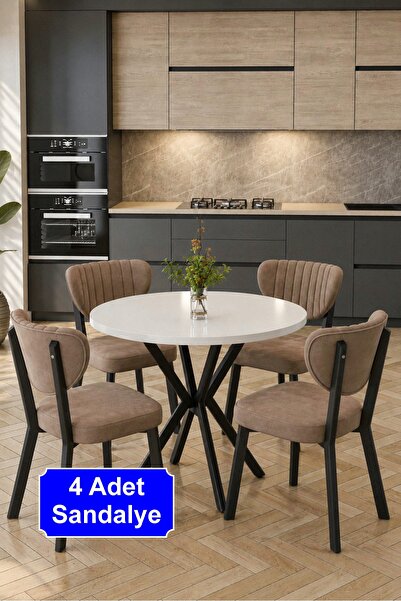 baresmu Elbar 4 Adet Elma Sandalye Baby Face Kumaş Metal İskelet Mutfak Yemek...