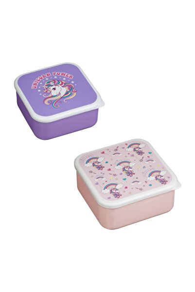 OEM Caserolă alimente copii, model unicorn, roz, 700ml, 2 piese – masă mai uș...