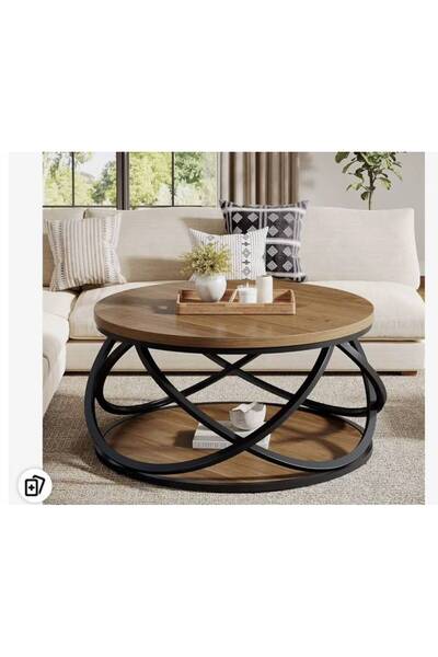 No branded Round Coffee Table (Table-1, Metal) | Geometric Frame Design, Lowe...