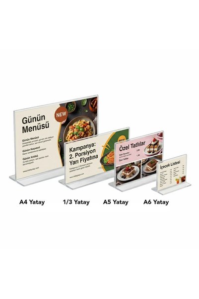 reklam etkisi Föylük Masaüstü T Tipi Yatay A6 (10.5x14.8 cm) - Şeffaf Akrilik Broşürlük