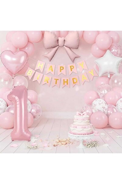 ÇITIPITISTORE Pink Number Bow Birthday Party Decoration Set
