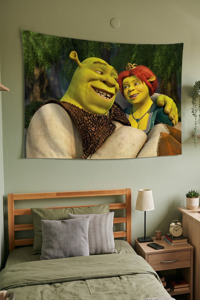 Milura Shrek Ve Fiona Duvar Örtüsü – Modern Dekoratif Kaliteli Kumaş Tapestry...