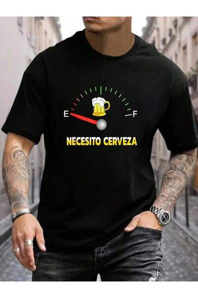 4Car تي شيرت رجالي أسود للعطلات من القطن 100% بتصميم "Necesito Cerveza I Need...