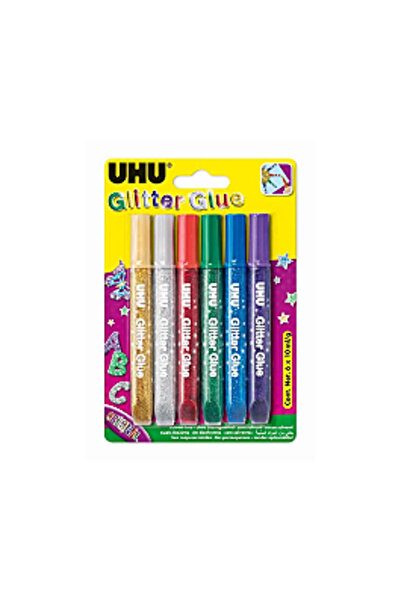 Uhu Adeziv decorativ cu sclipici, 6 culori/set, 10 ml