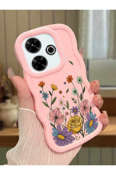 Hontinga Redmi 13X Compatible Case Camera Protector Pink Silicone Couple Phon...