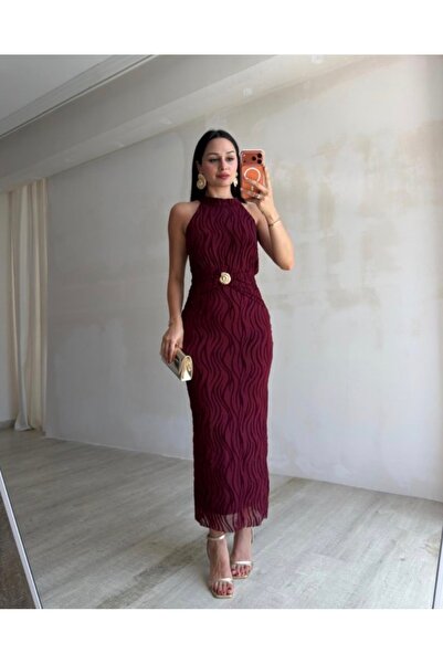 MOVELLA FASHİON SİMLİ VE GOLD DETAYLI MİDİ BOY YENİ SEZON TERRİA ELBİSE